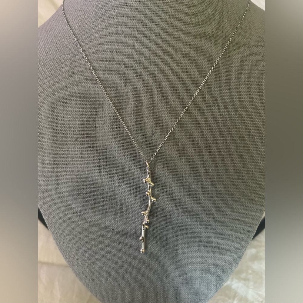Elegant Solid S925 Sterling Silver Twig Branch Necklace